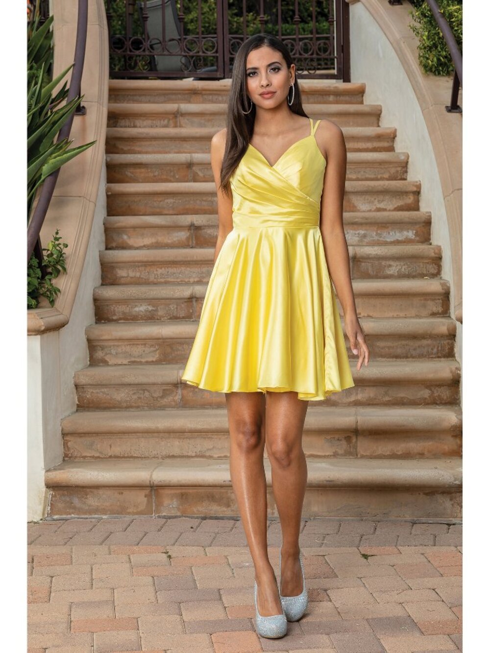 NEW YELLOW Silk V-Neck Cocktail Dress Formal Elegant Stunning 3320-2